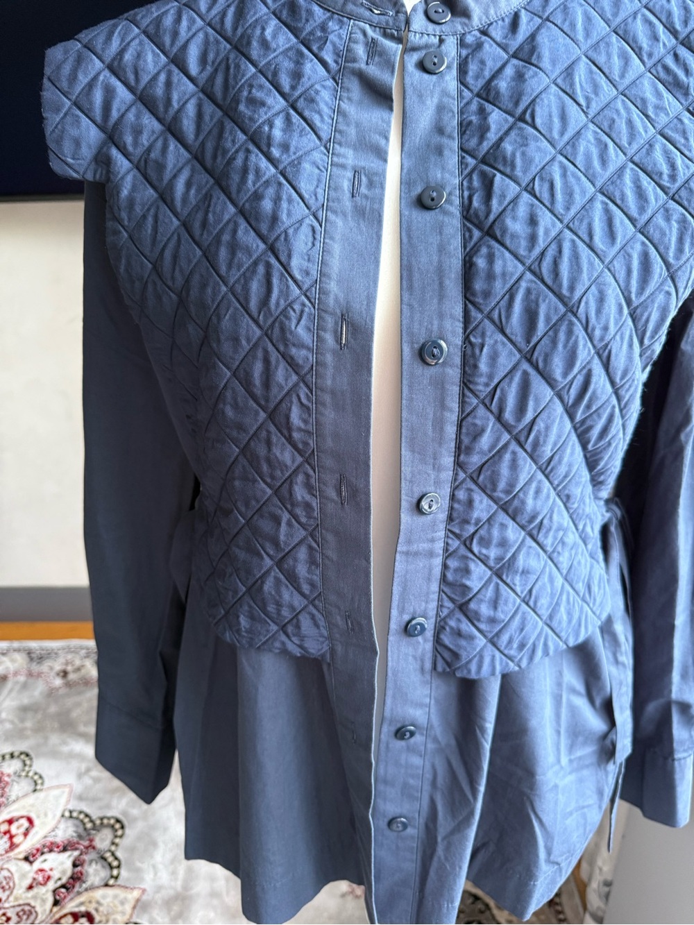 Zara Quilted Slate Blue Button-Front Puffer Jacket